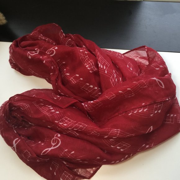 🇨🇦 Music Notes Scarf Red Light Weight Infinity - Picture 3 of 6